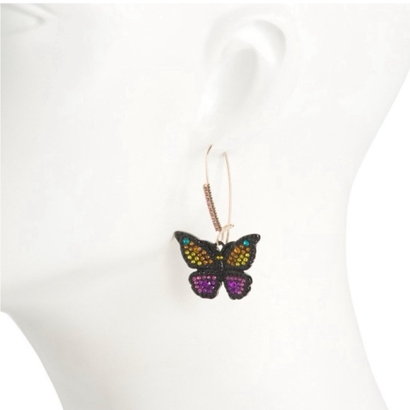 NWT 🖤🦋🖤 Betsey Johnson Pavé Butterfly Earrings Black Multicolor Crystals - Picture 2 of 16